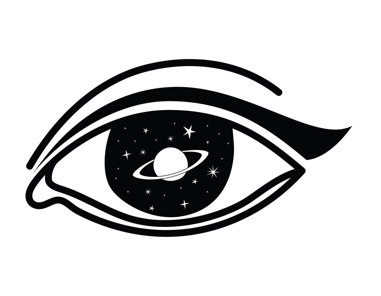 minimalist tattoo of an eye with one planet in it vector