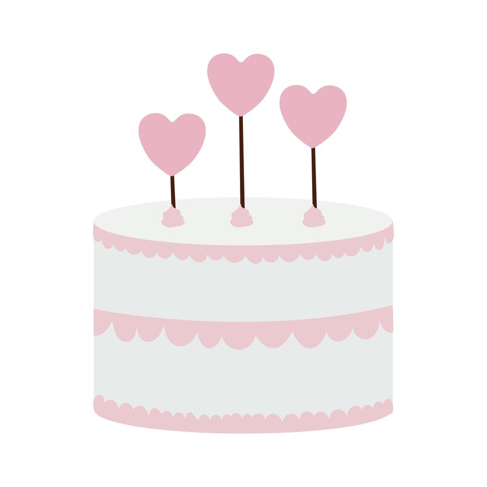 birthday cake with hearts candles over a white background vector