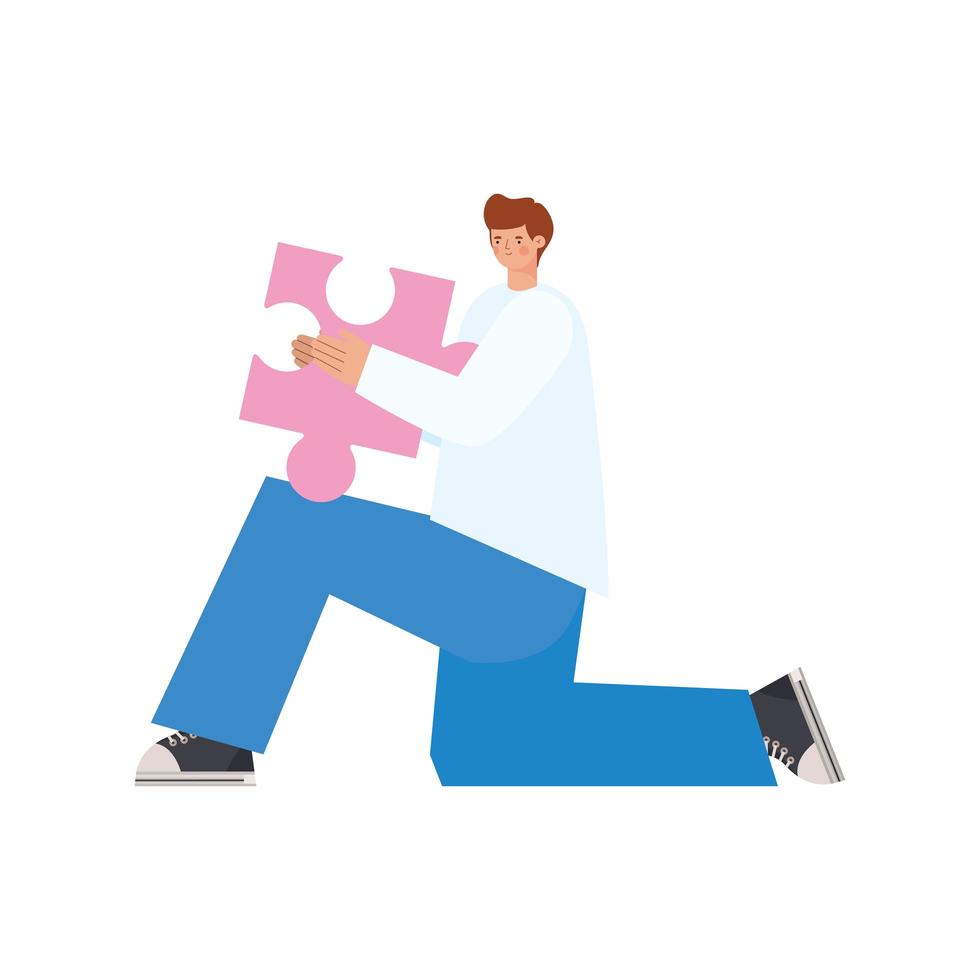 man with blue jeans and puzzle piece vector