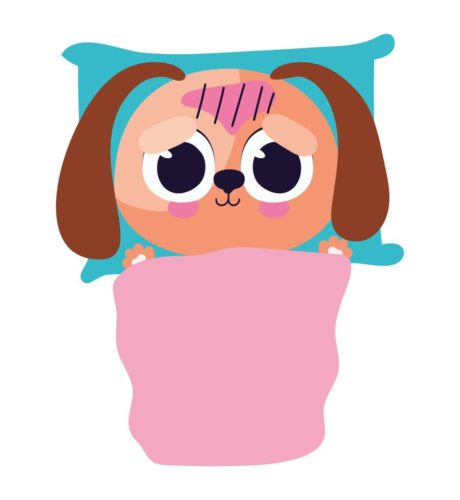 cute doggy sick in bed vector