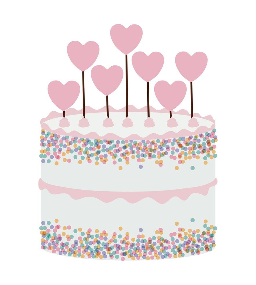 birthday cake with hearts candles and sprinkles vector