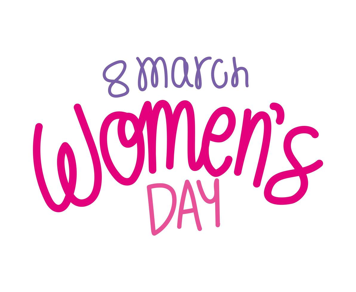 8 de marzo día de la mujer letras sobre fondo blanco. vector