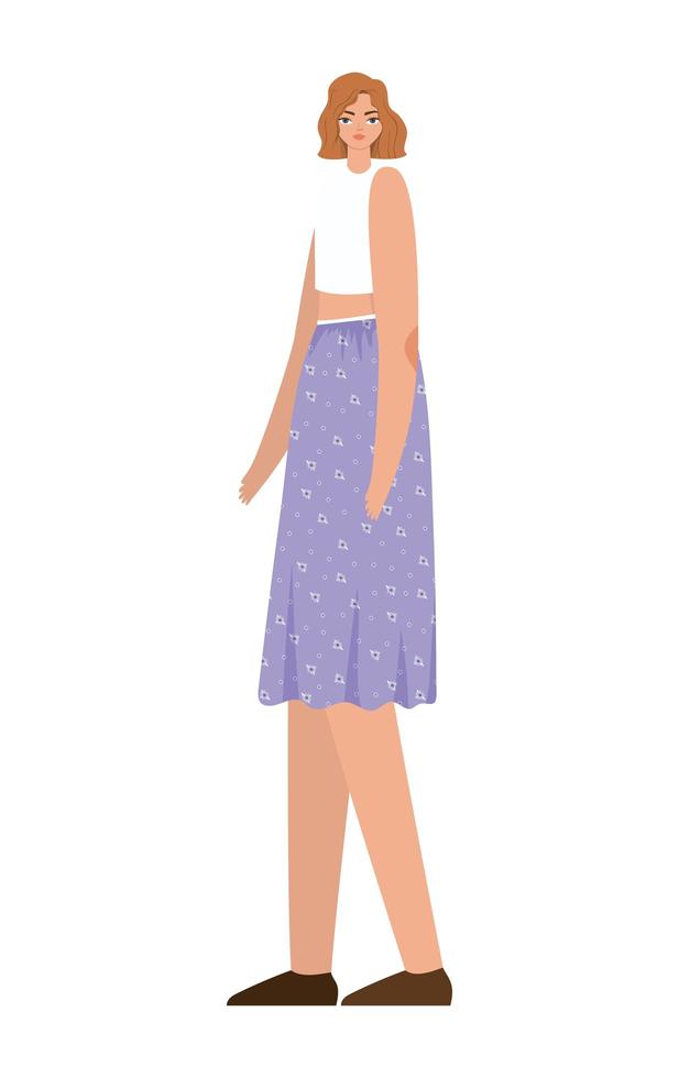 cute woman with purple skirt vector