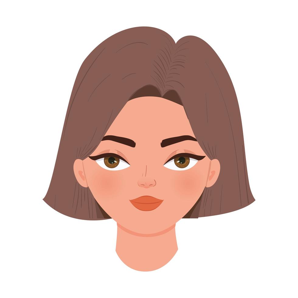 Bella mujer con cabello castaño sobre un fondo blanco. vector