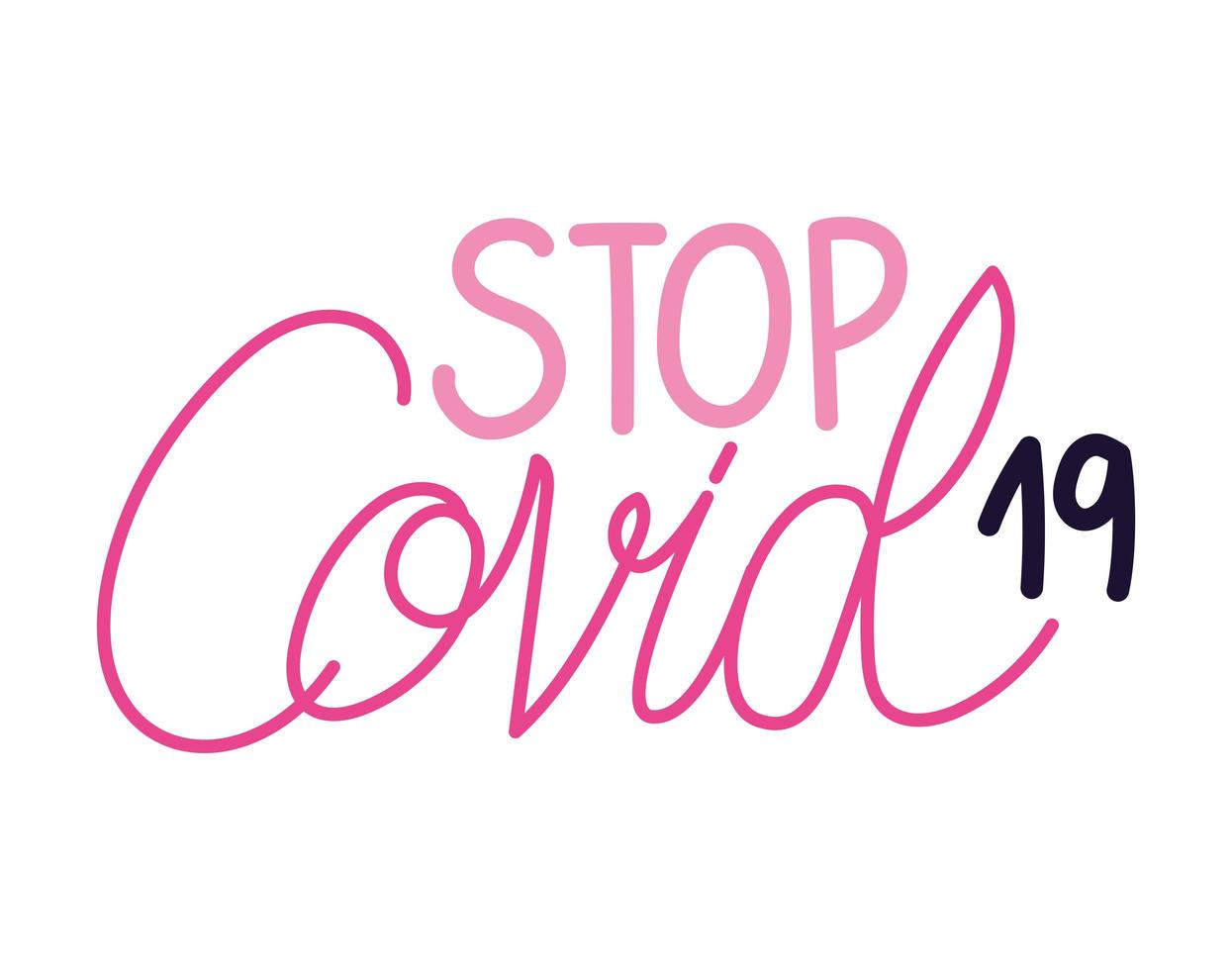 cute sticker about stop covid19 lettering vector