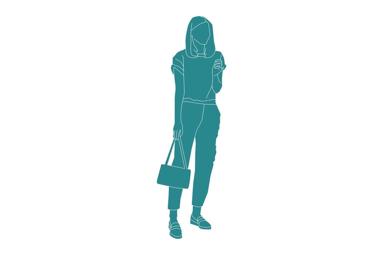 Vector illustration of casual woman posing, Flat style with outline