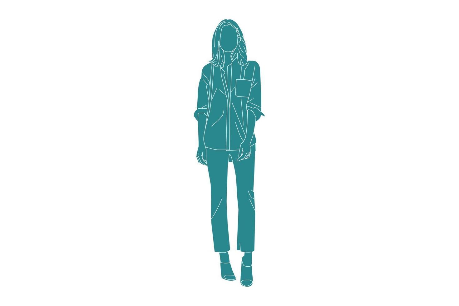 Vector illustration of casual woman posing on the sideroad, Flat style with outline