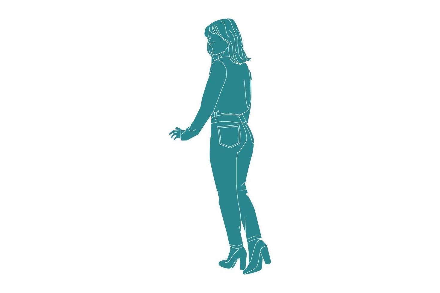 Vector illustration of casual woman walking on the sideroad, Flat style with outline