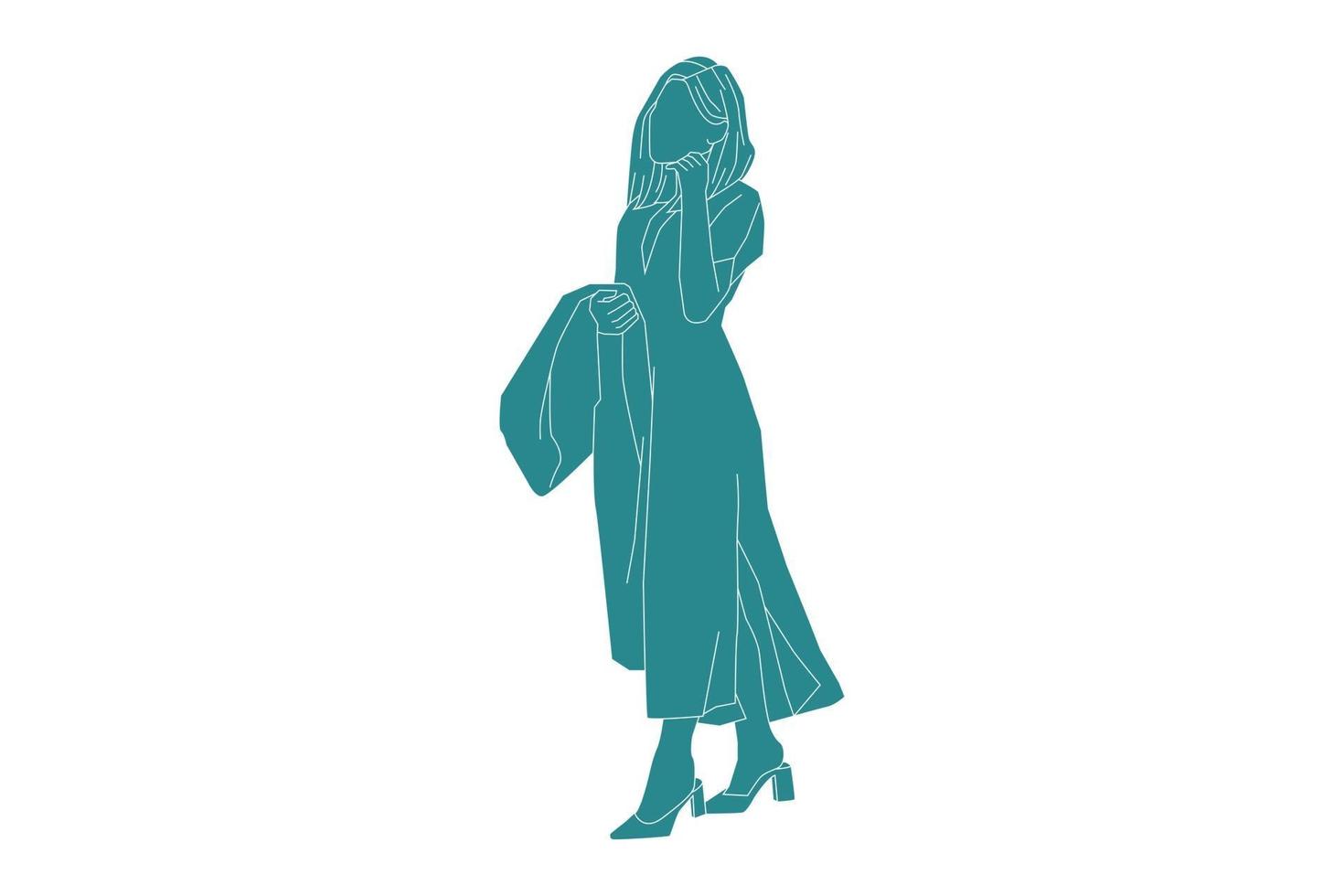 Vector illustration of elegant woman, Flat style with outline