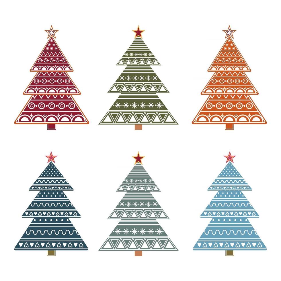 Set of colorful Christmas tree templates with ornaments vector