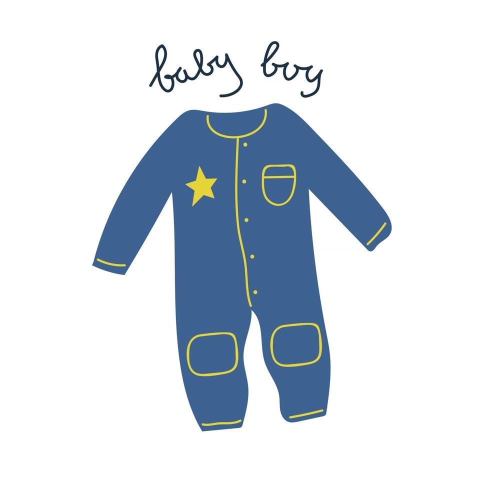 Hand drawn baby body suit with text baby boy. Flat illustration. Children clothes concept. vector