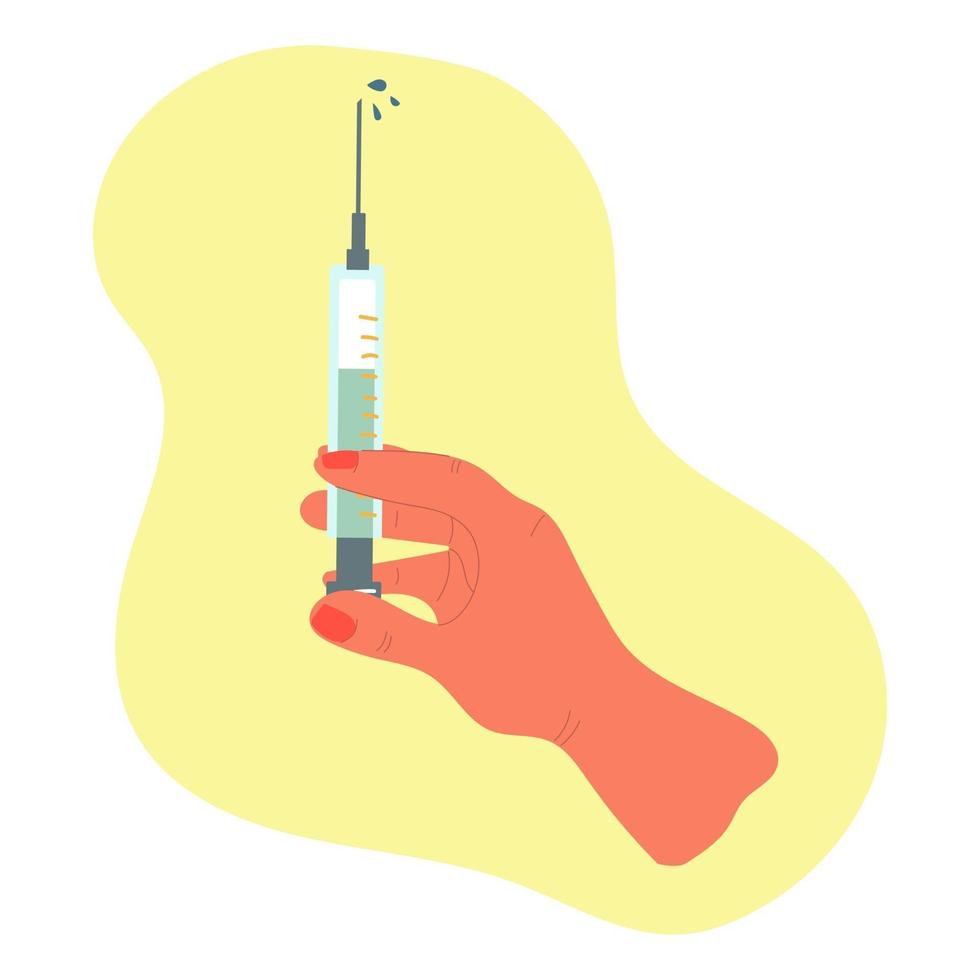 Hand holding syringe. vaccine, injection, inoculation, medicine concept. Flat illustration. vector