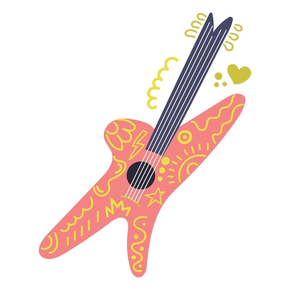 Hand drawn electric guitar. Music concept. Flat illustration. Musical instrument. vector