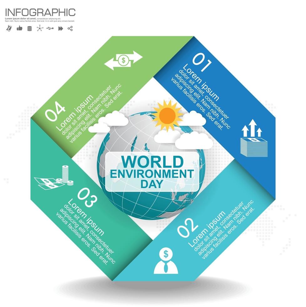 El globo terráqueo con ilustración de vector de infografía se puede utilizar como folleto, pancarta o póster. concepto del día mundial del medio ambiente.