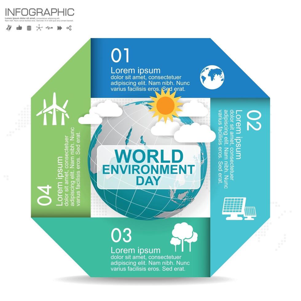 El globo terráqueo con ilustración de vector de infografía se puede utilizar como folleto, pancarta o póster. concepto del día mundial del medio ambiente.