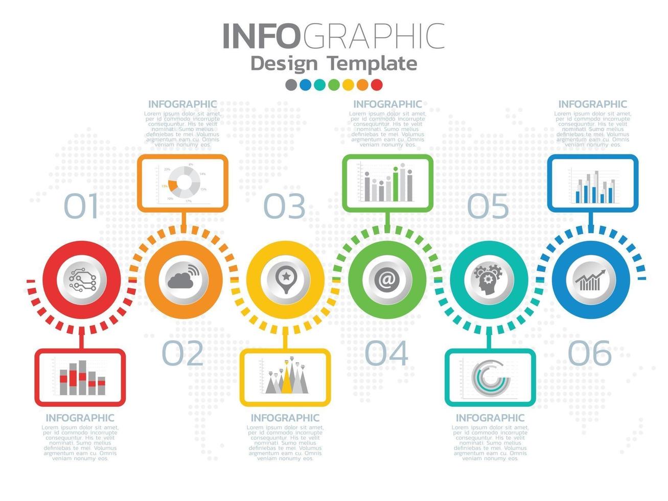 Infographic template design with 6 color options. vector