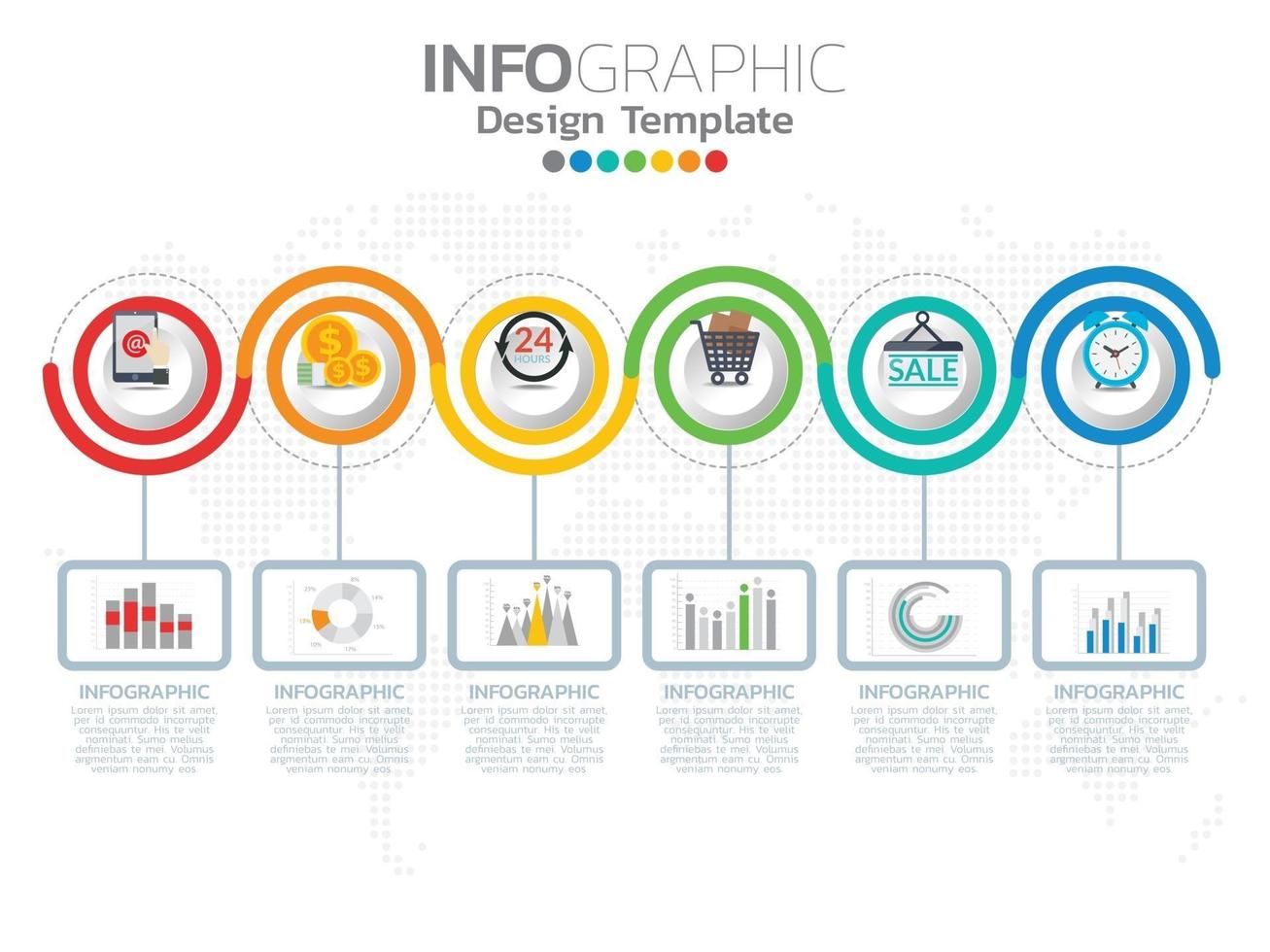 Infographic template design with 6 color options. vector