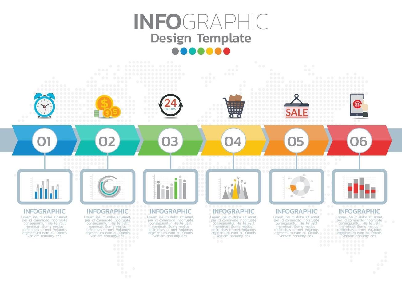 Diseño de plantilla infográfica con 6 opciones de color. vector