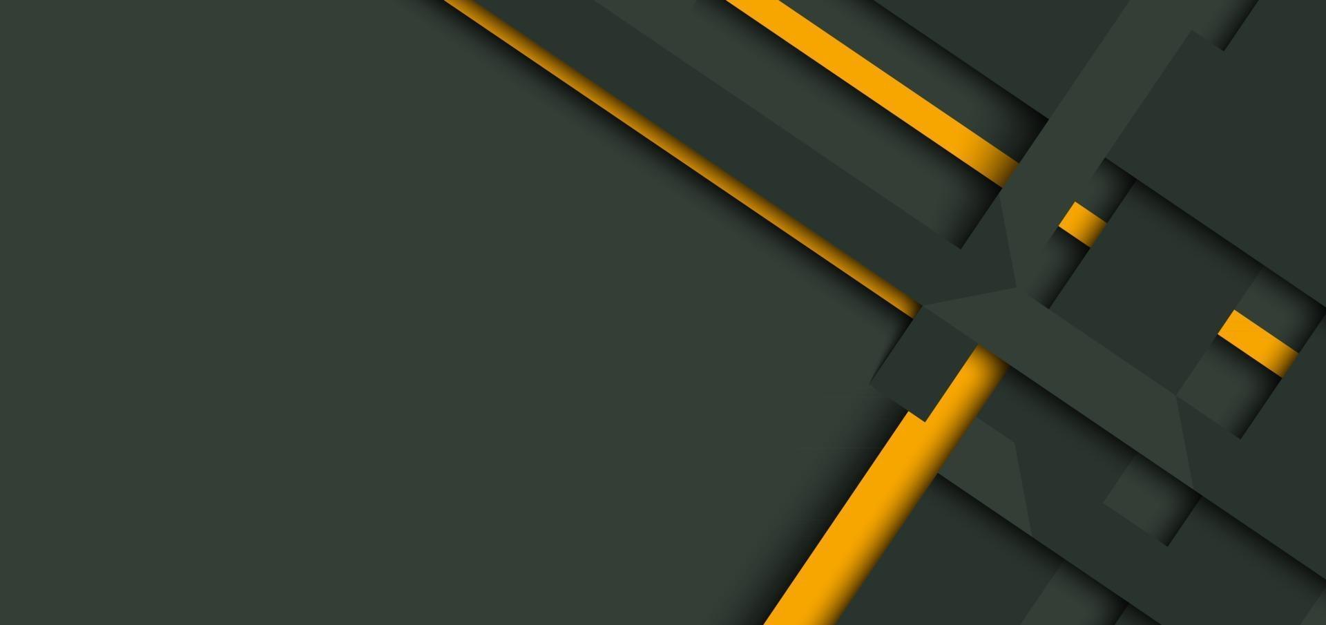 Banner web design template yellow and green geometric stripes overlapping with shadow on dark background. vector