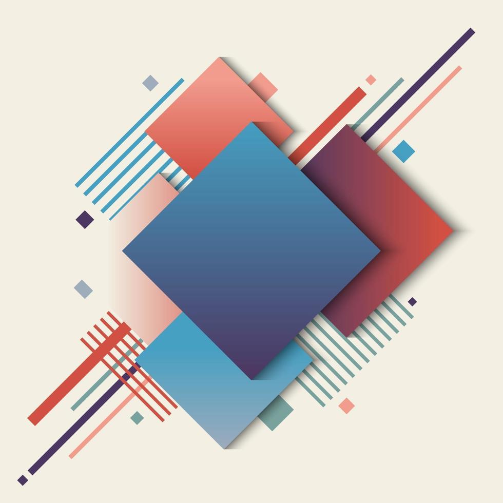 Abstract geometric squares blue and red gradient color with stripes lines elements on white background vector