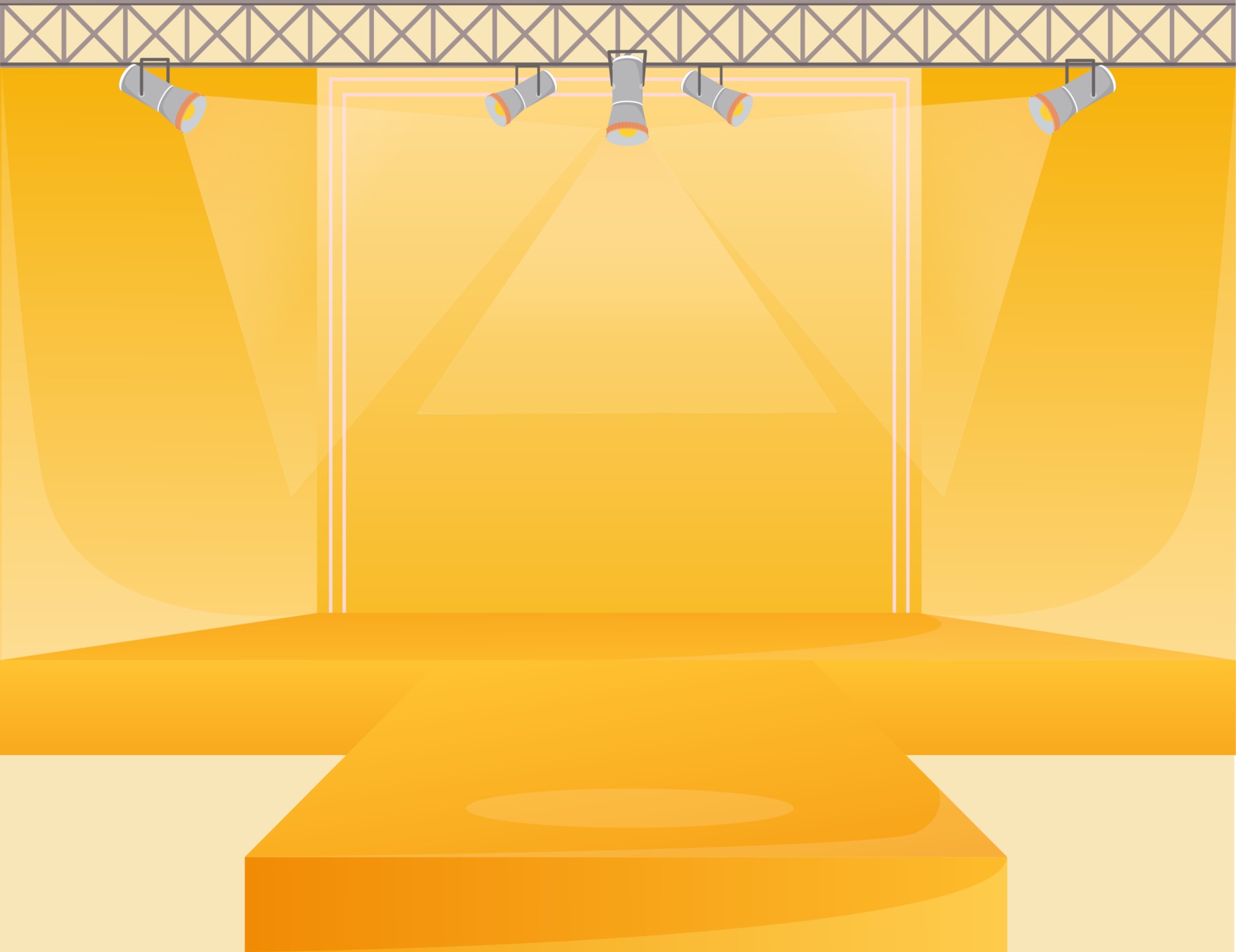 Yellow runway platform flat color vector illustration. Empty podium stage.  Catwalk with spotlights. Fashion week demonstration area. Presentation of  new collection. Fashion shows background 2741435 Vector Art at Vecteezy