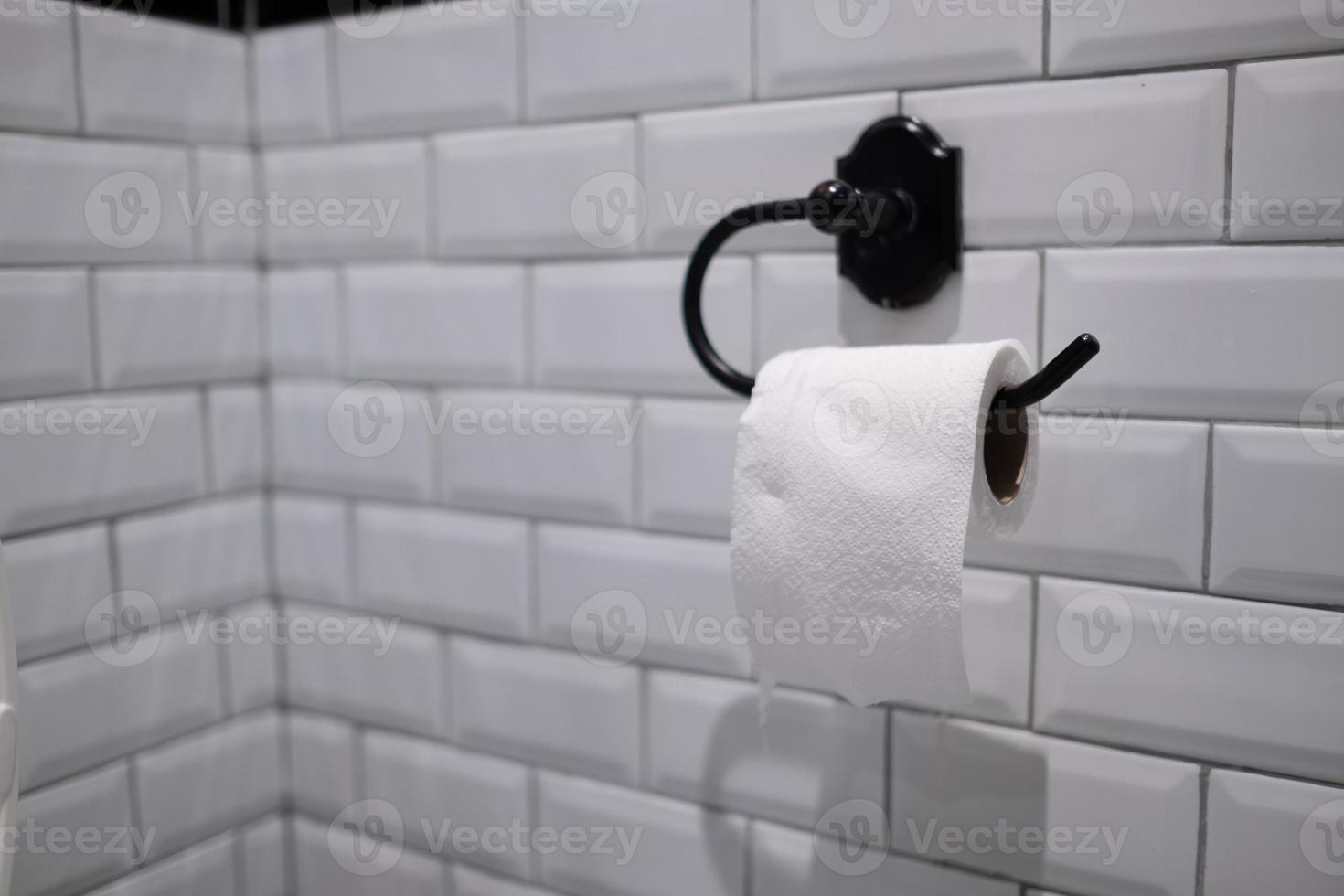 Tissue paper on wall, toilet photo