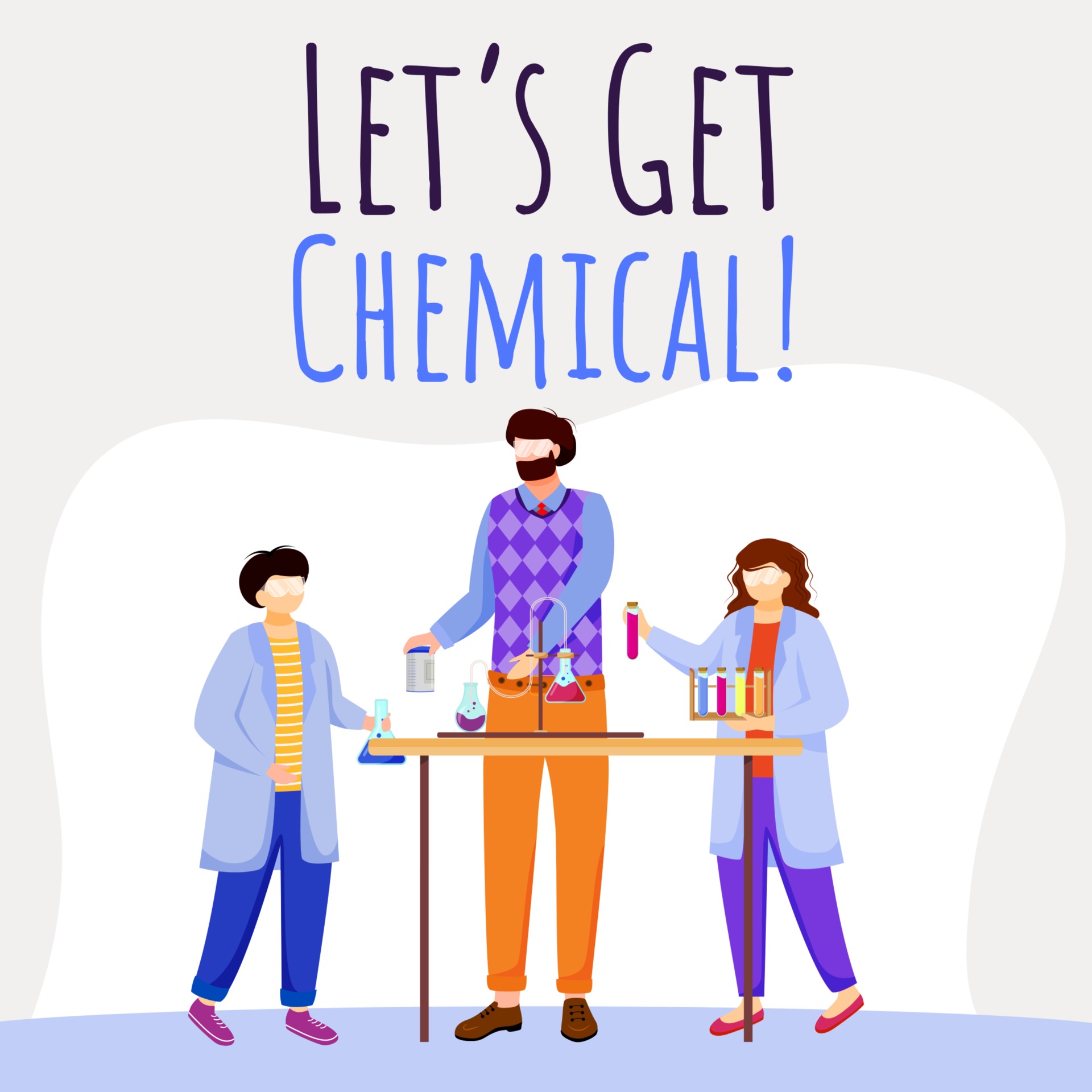 Lets get chemical social media mockup. Children and chemistry experiments. Advertising web banner design template. Social media booster. Promotion poster, print ads with flat illustrations 2741577 Vector Art at Vecteezy