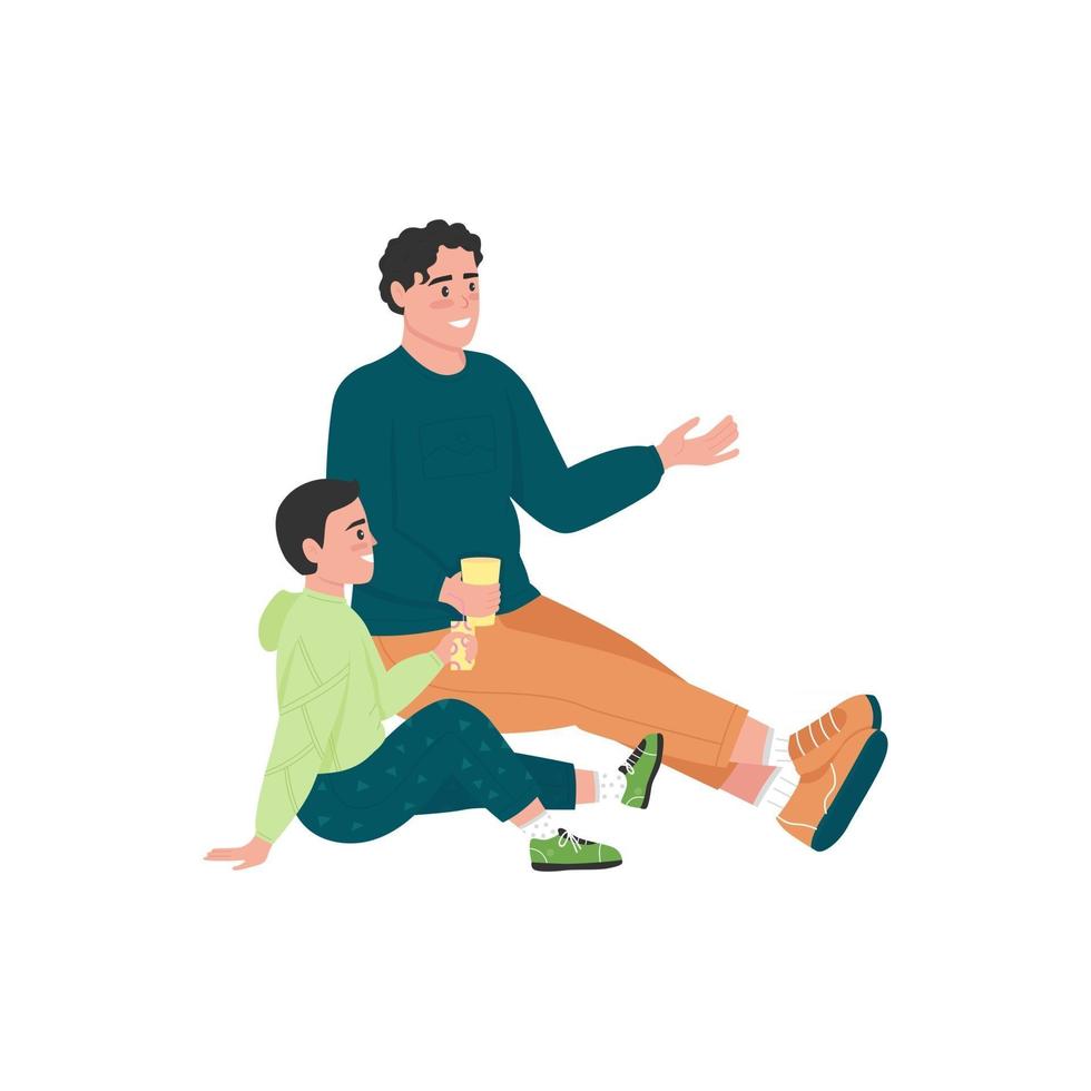 Family on picnic flat color vector detailed character