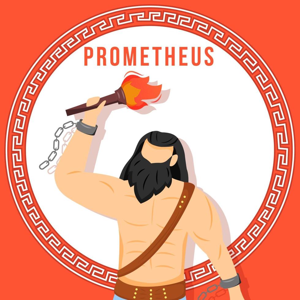 maqueta de publicación de redes sociales prometheus red. dios griego antiguo. figura mitológica. plantilla de diseño de banner web. refuerzo de redes sociales, diseño de contenido. cartel, tarjeta imprimible con ilustraciones planas vector