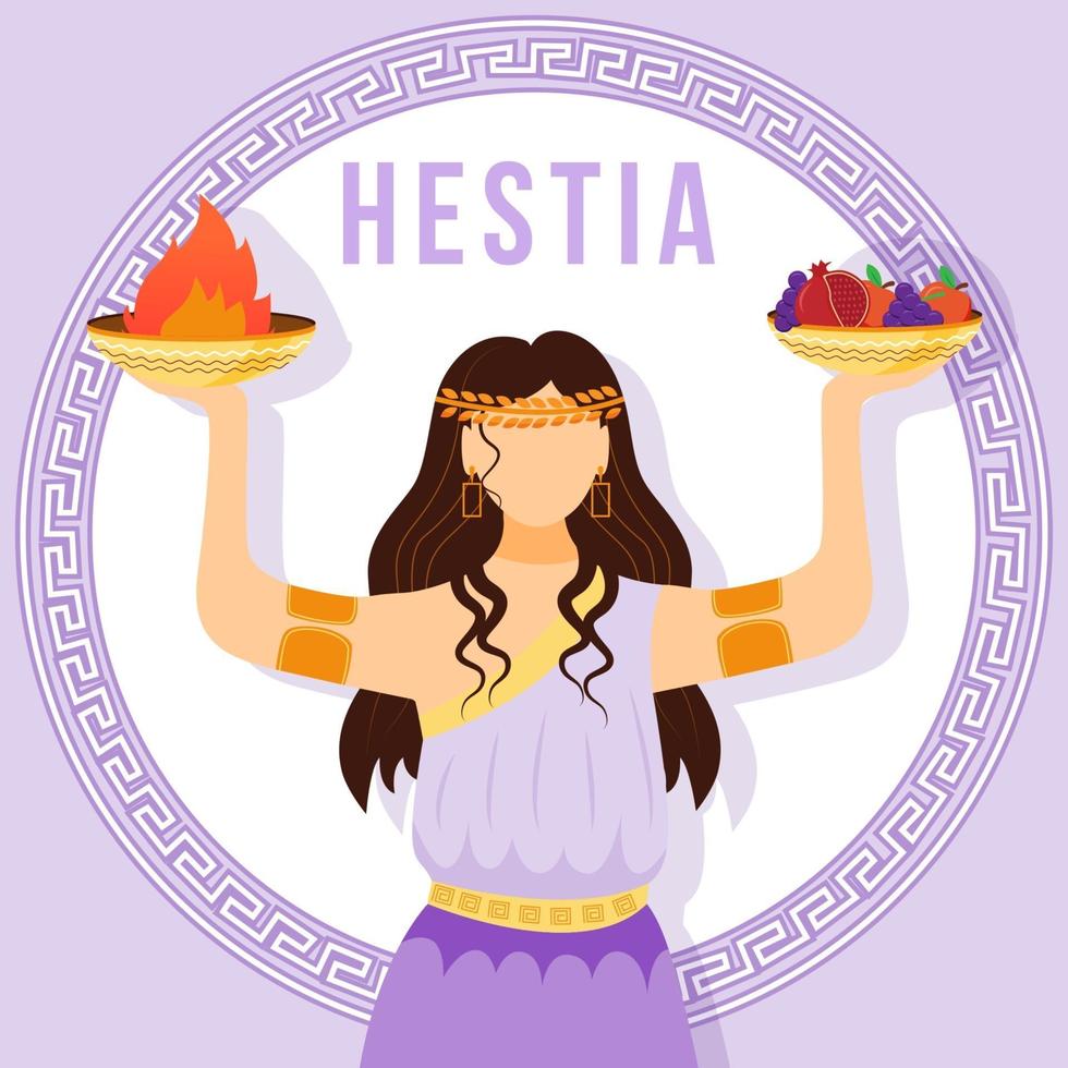 Hestia violet social media post mockup. Ancient Greek goddess. Mythological figure. Web banner design template. Social media booster, content layout. Poster, printable card with flat illustrations vector