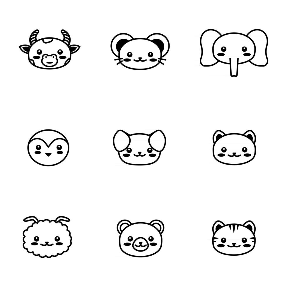 face cute pet animal Outline symbol Kawaii animal vector