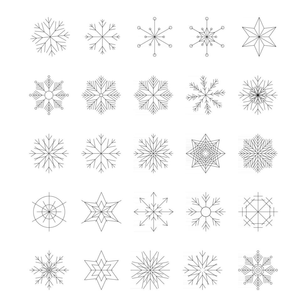 Icon set of snowflake Merry Christmas Happy New Year Winter vector
