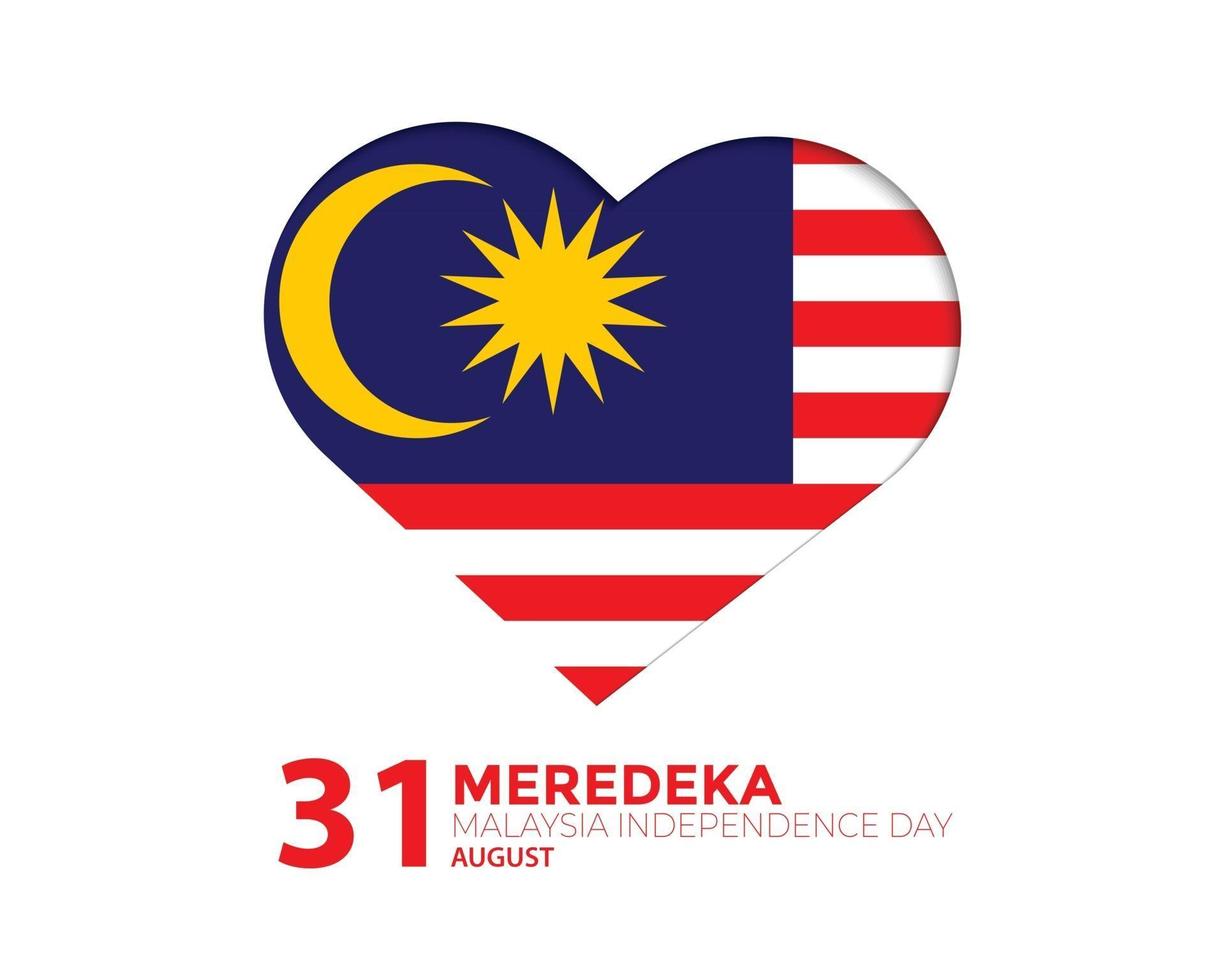 vector de bandera de corazón del día de la independencia de malasia
