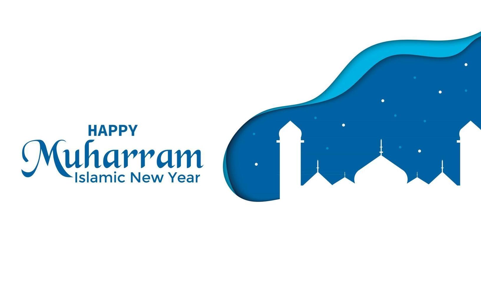 feliz muharram con mezquita en estilo papel vector