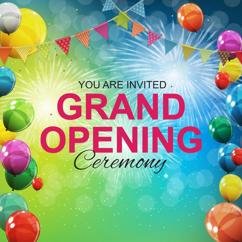 Grand Opening Card with Balloons Background. Vector Illustration