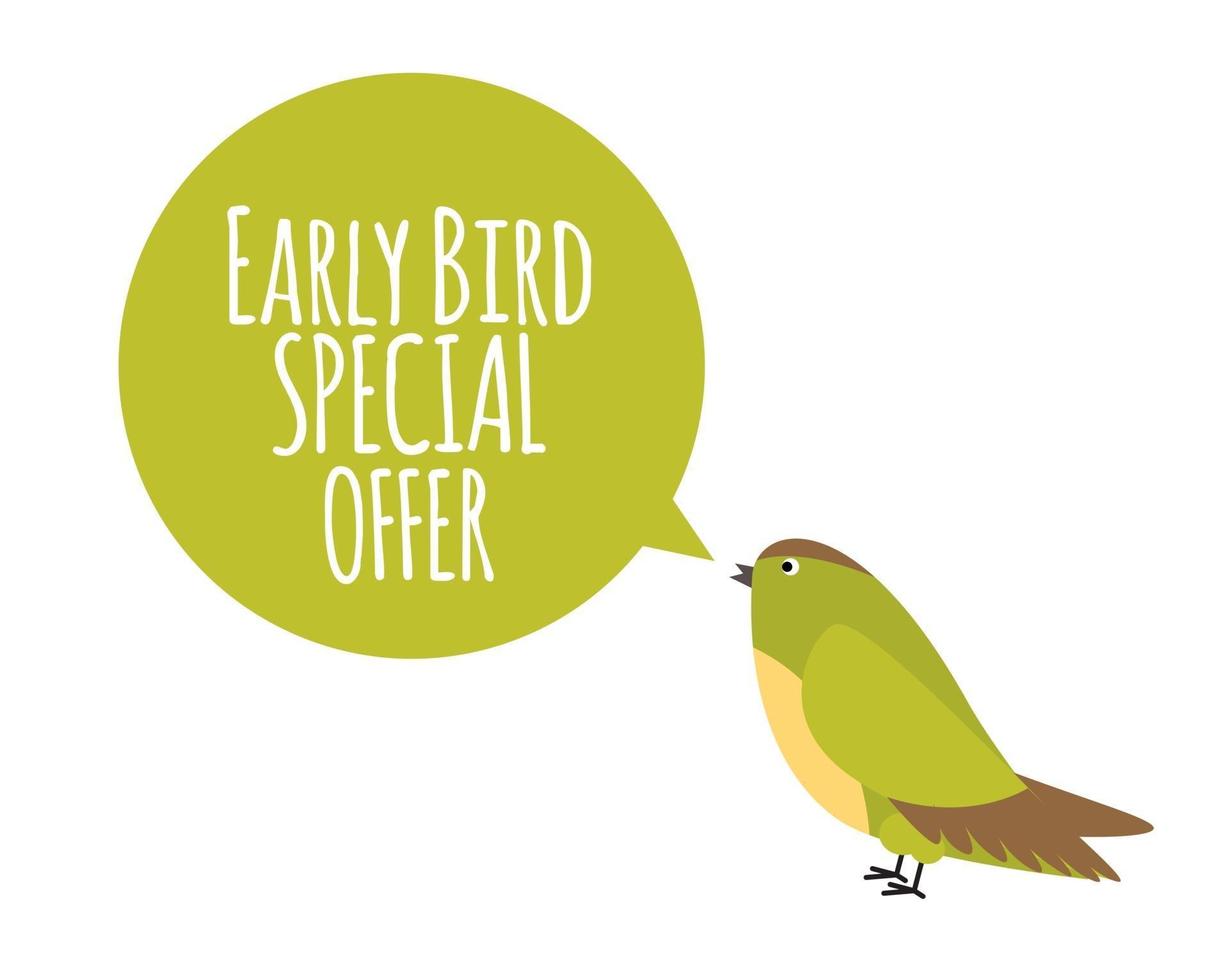 Bird with Speech Bubble. Early Bird Special Offer Promotion Concept. Vector Illustration