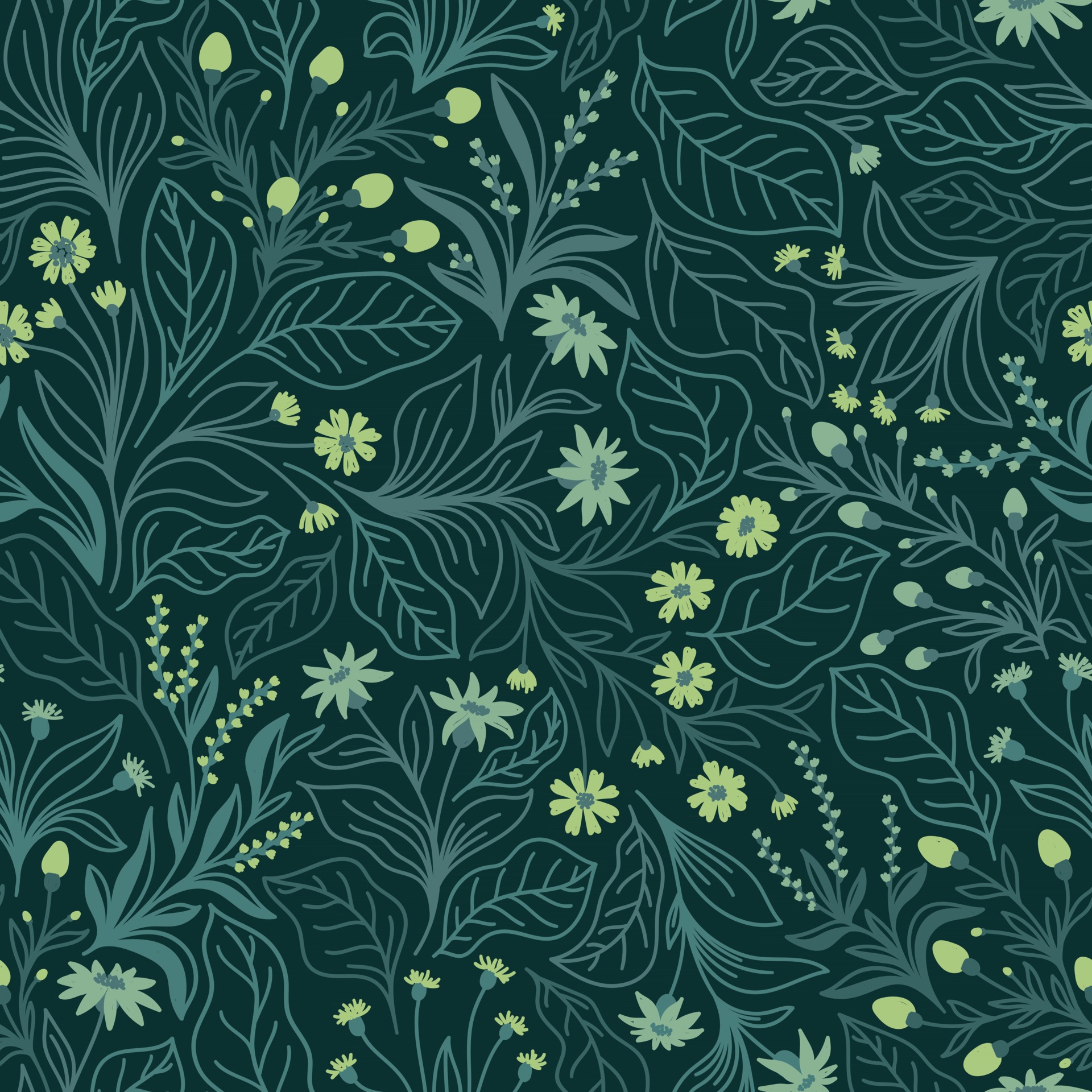 Emerald seamless background with green flowers and leaves 2742175