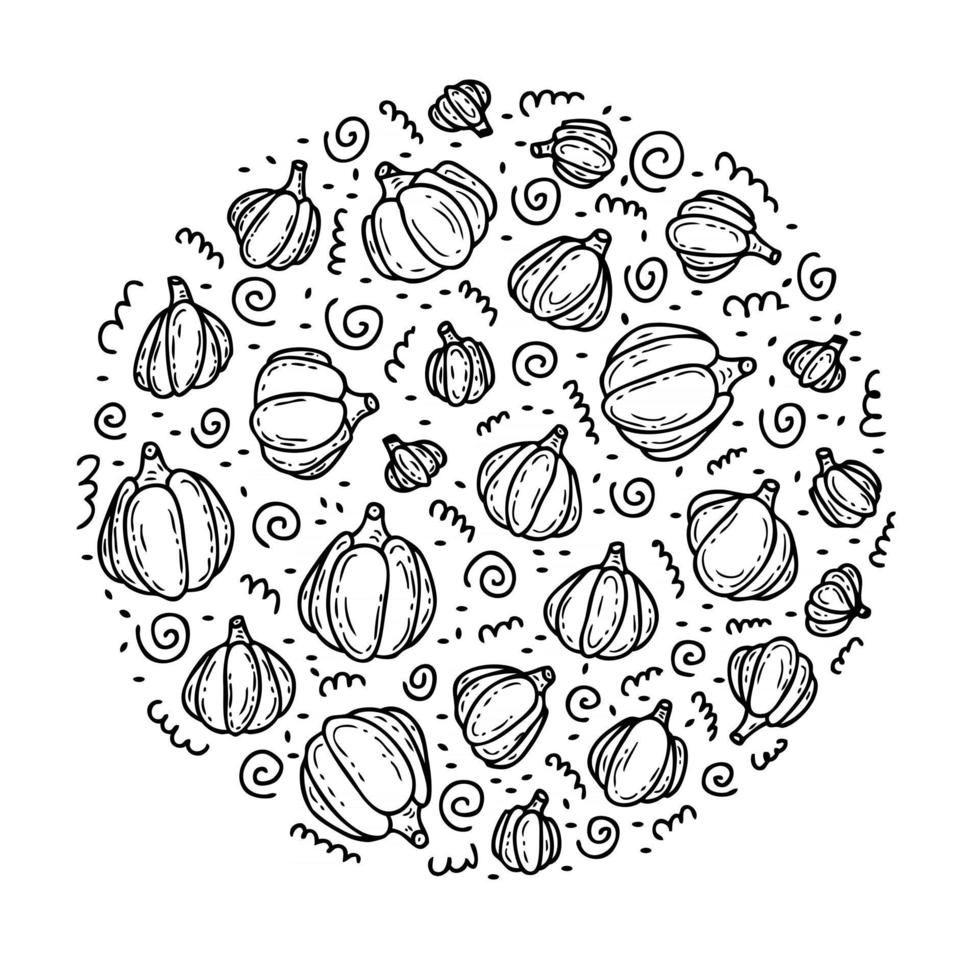 Hand drawn doodle vector round pumpkin pattern