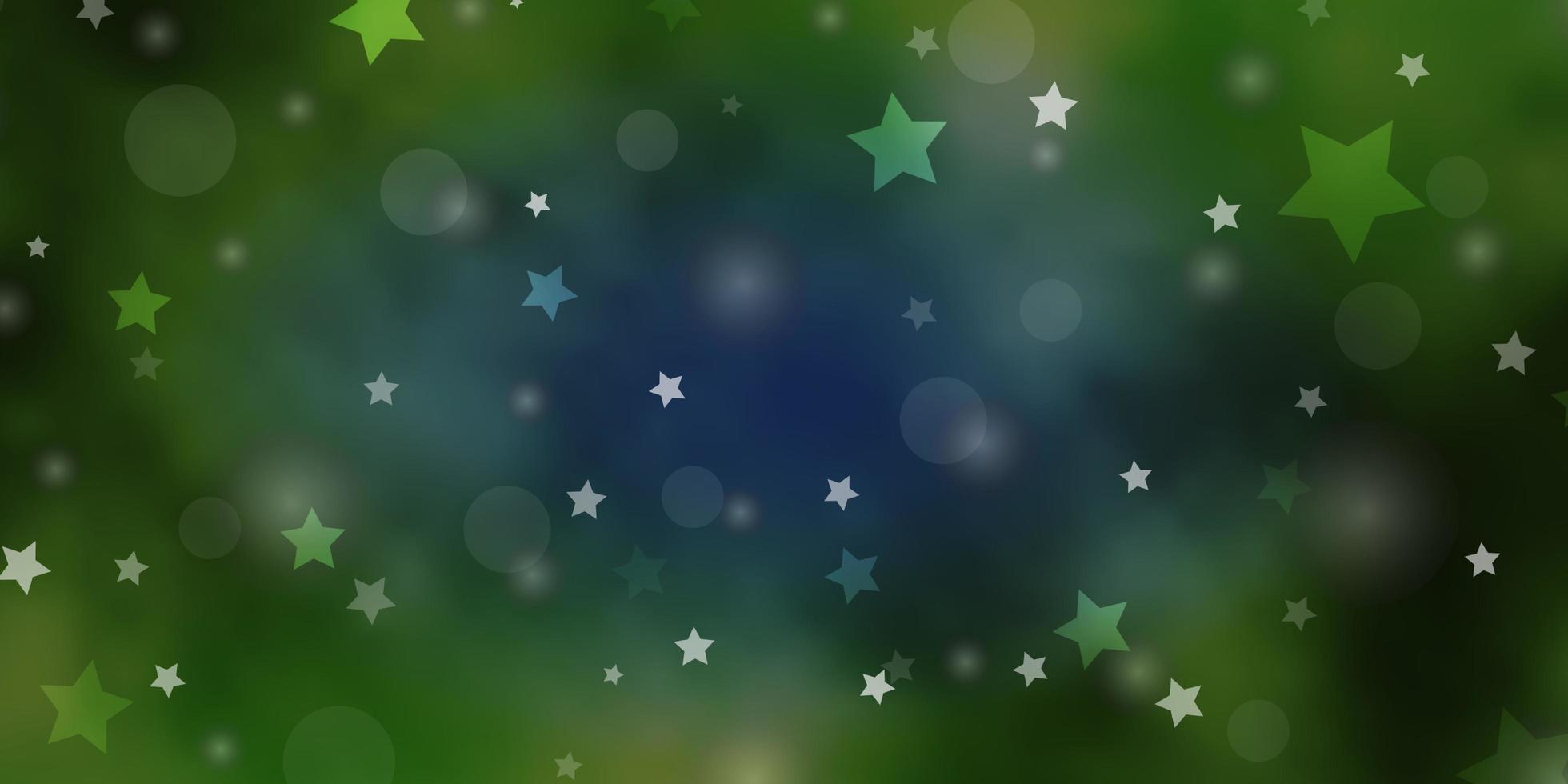 plantilla de vector azul claro, amarillo con círculos, estrellas. Ilustración con un conjunto de esferas abstractas de colores, estrellas. textura para persianas, cortinas.