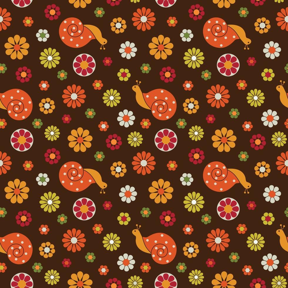 retro snails and flowers seamless pattern vector