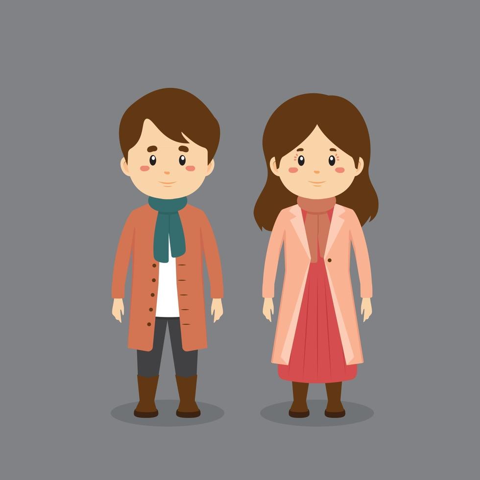 las parejas de personajes visten ropa de invierno vector