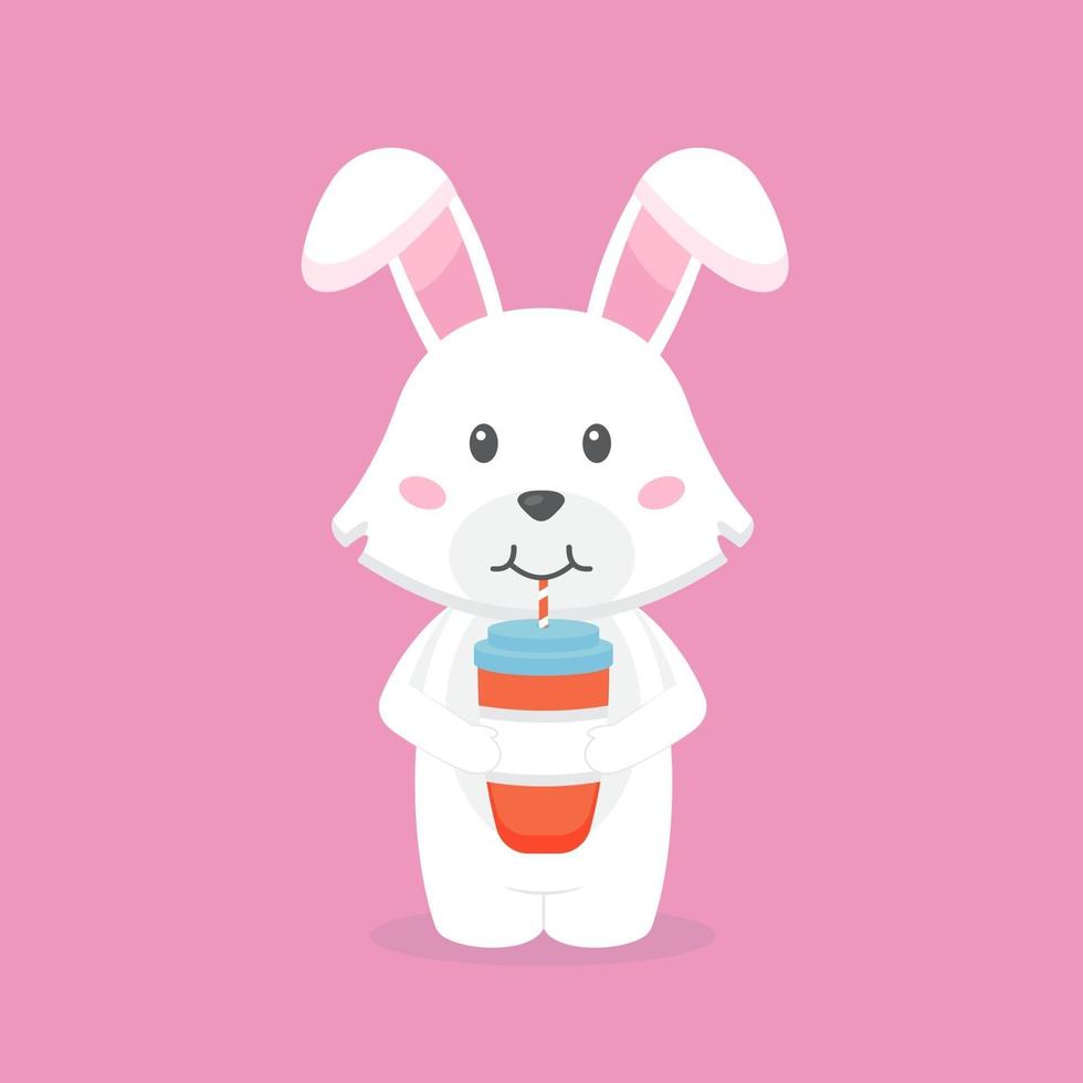 Cute Rabbit Drink Coffee Cartoon vector