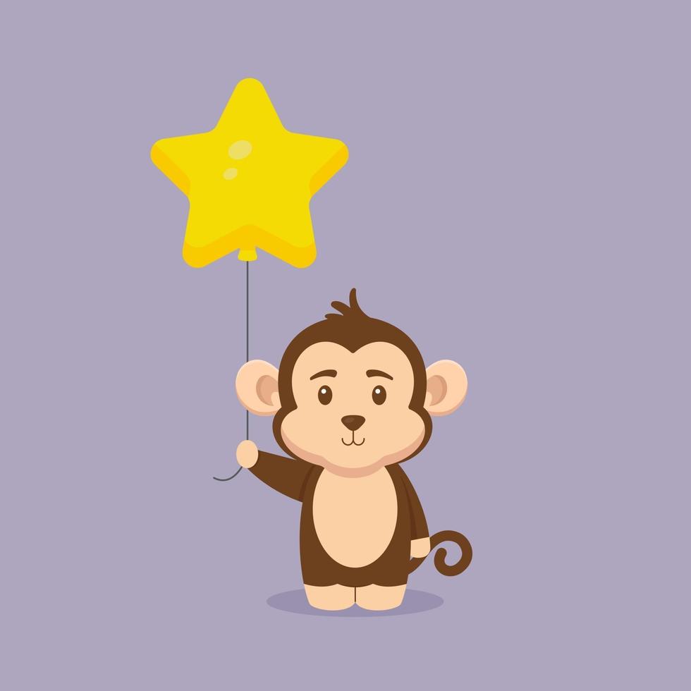 Cute Monkey Holding Balloon Vector