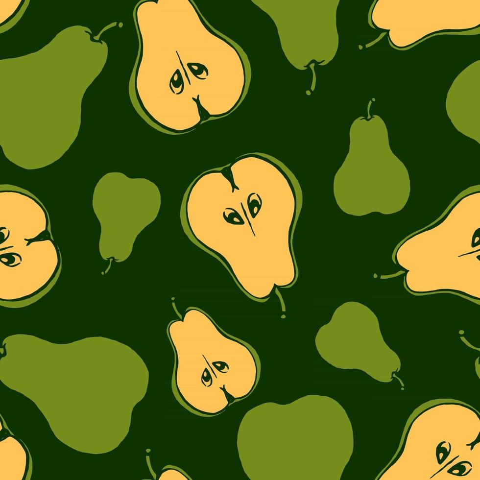 Seamless pattern with hand drawn fruits elements pear. Vegetarian wallpaper. For design packaging, textile, background, design postcards and posters. vector