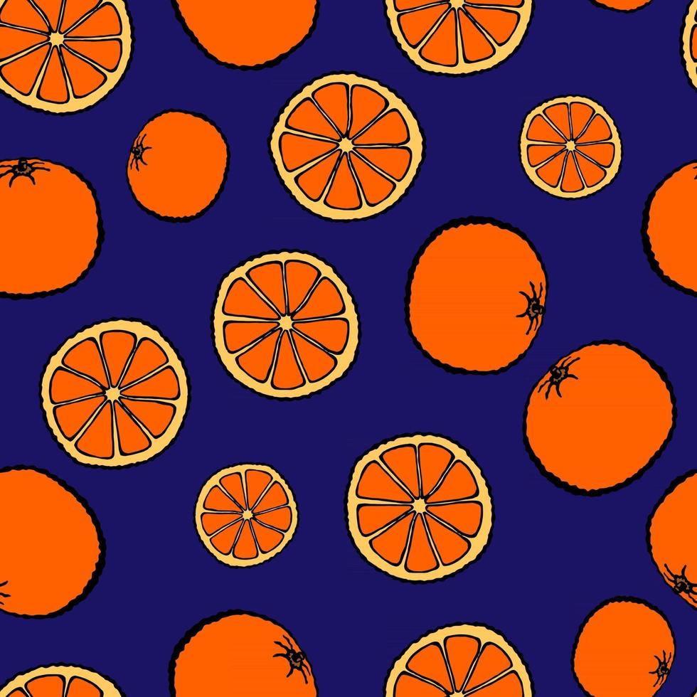 Seamless pattern with hand drawn fruits elements orange. Vegetarian wallpaper. For design packaging, textile, background, design postcards and posters. vector