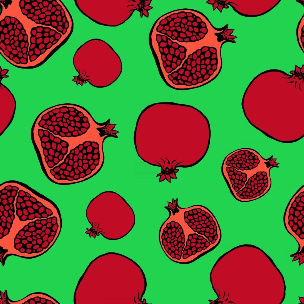 Seamless pattern with hand drawn fruits elements pomegranate. Vegetarian wallpaper. For design packaging, textile, background, design postcards and posters. vector