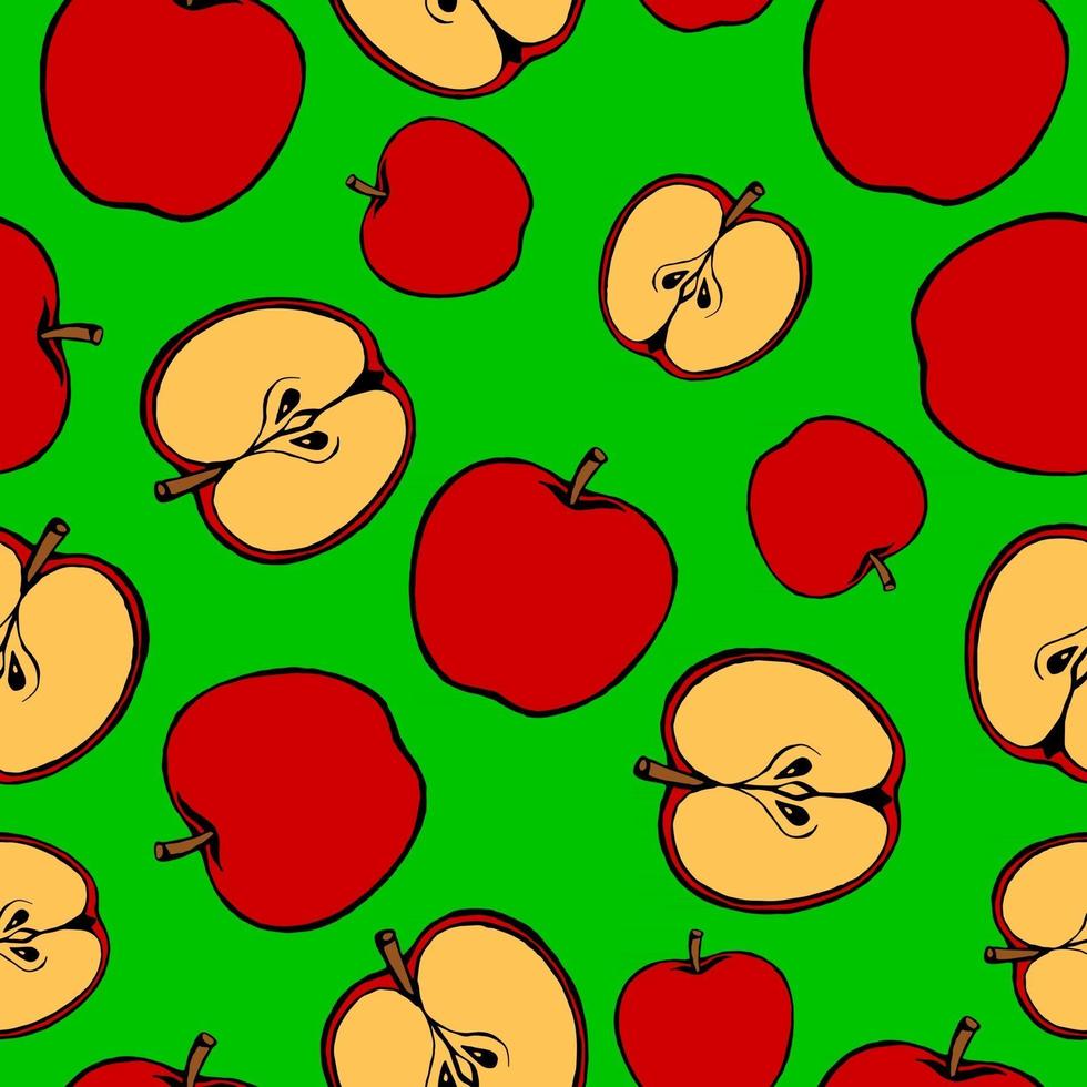 Seamless pattern with hand drawn fruits elements apple. Vegetarian wallpaper. For design packaging, textile, background, design postcards and posters. vector