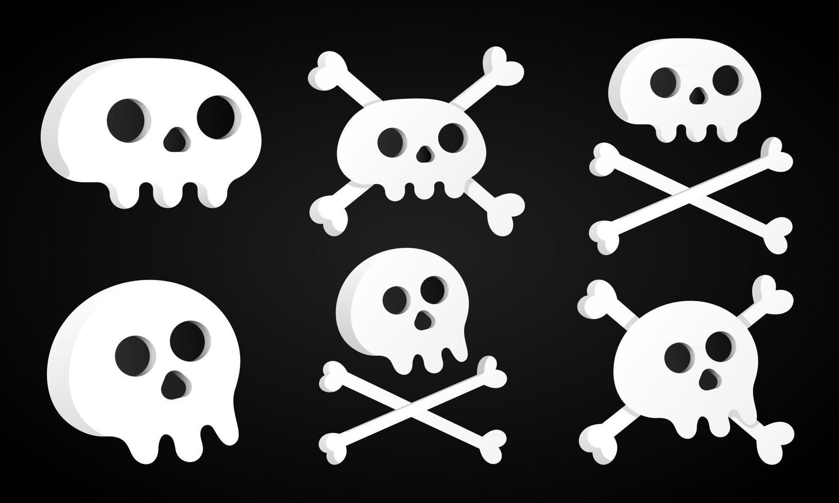 6 Simple flat style design sculls with crossed bones set vector