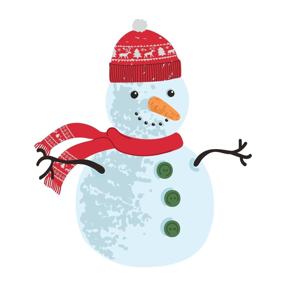 Vector colorful illustration of snowman isolated on white background