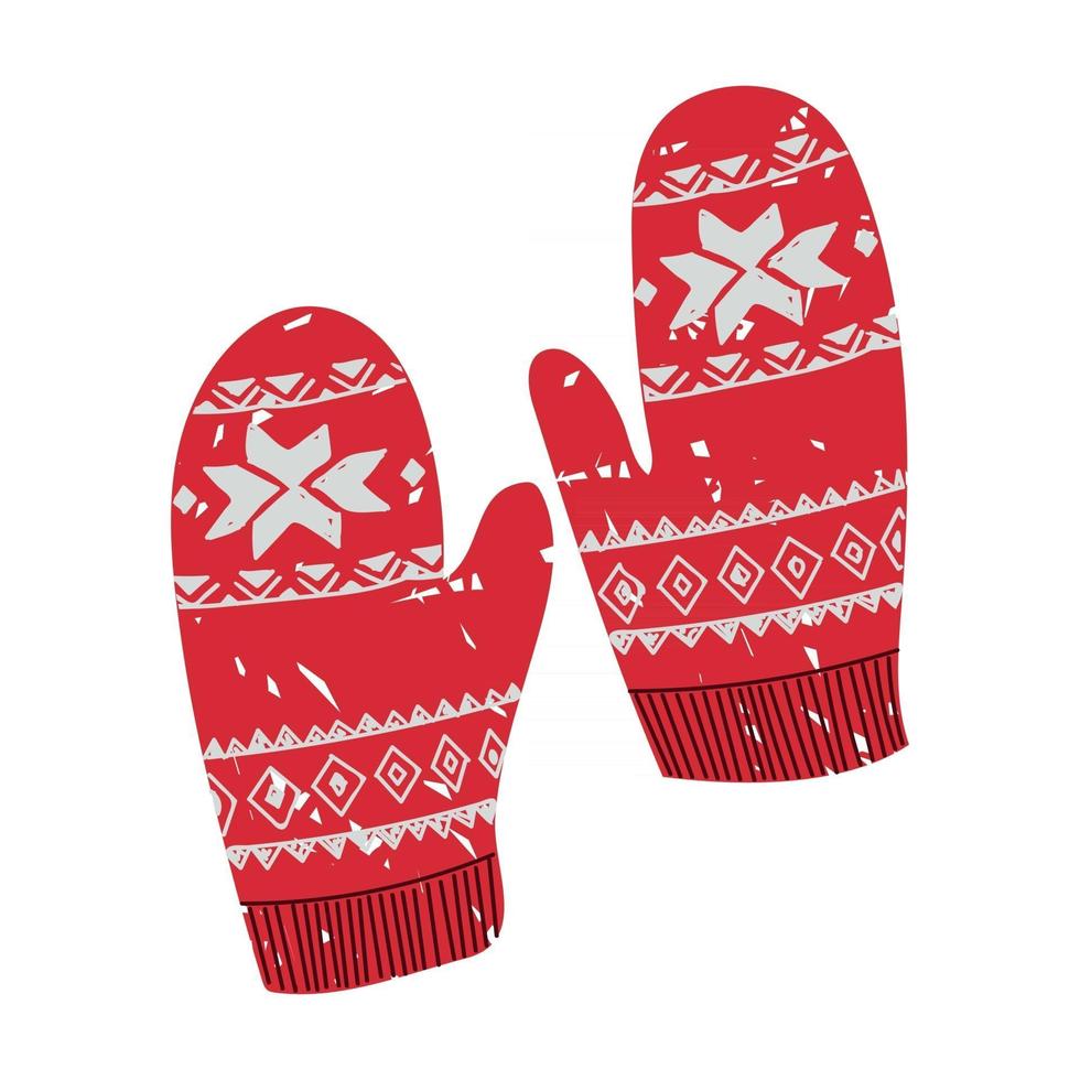 Vector ilustración colorida de guantes de invierno con patrón navideño en diamantes aislado sobre fondo blanco.